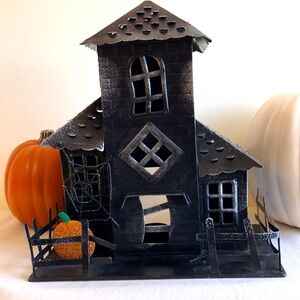 Sur La Table Haunted House 12" height candle holder spooky details black metal